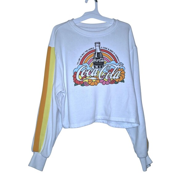 Coca Cola Crop top Sweatshirt Pullover Floral Print Out Logo Sweatshirt sz L - Picture 1 of 4